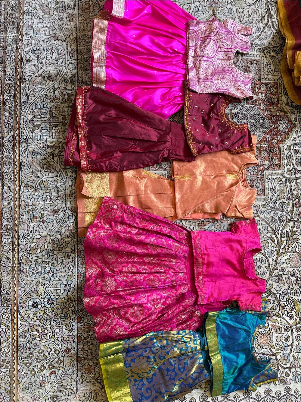 Bright Indian Lehenga and Blouse Set - Mix of Pink, Magenta, Teal & Gold